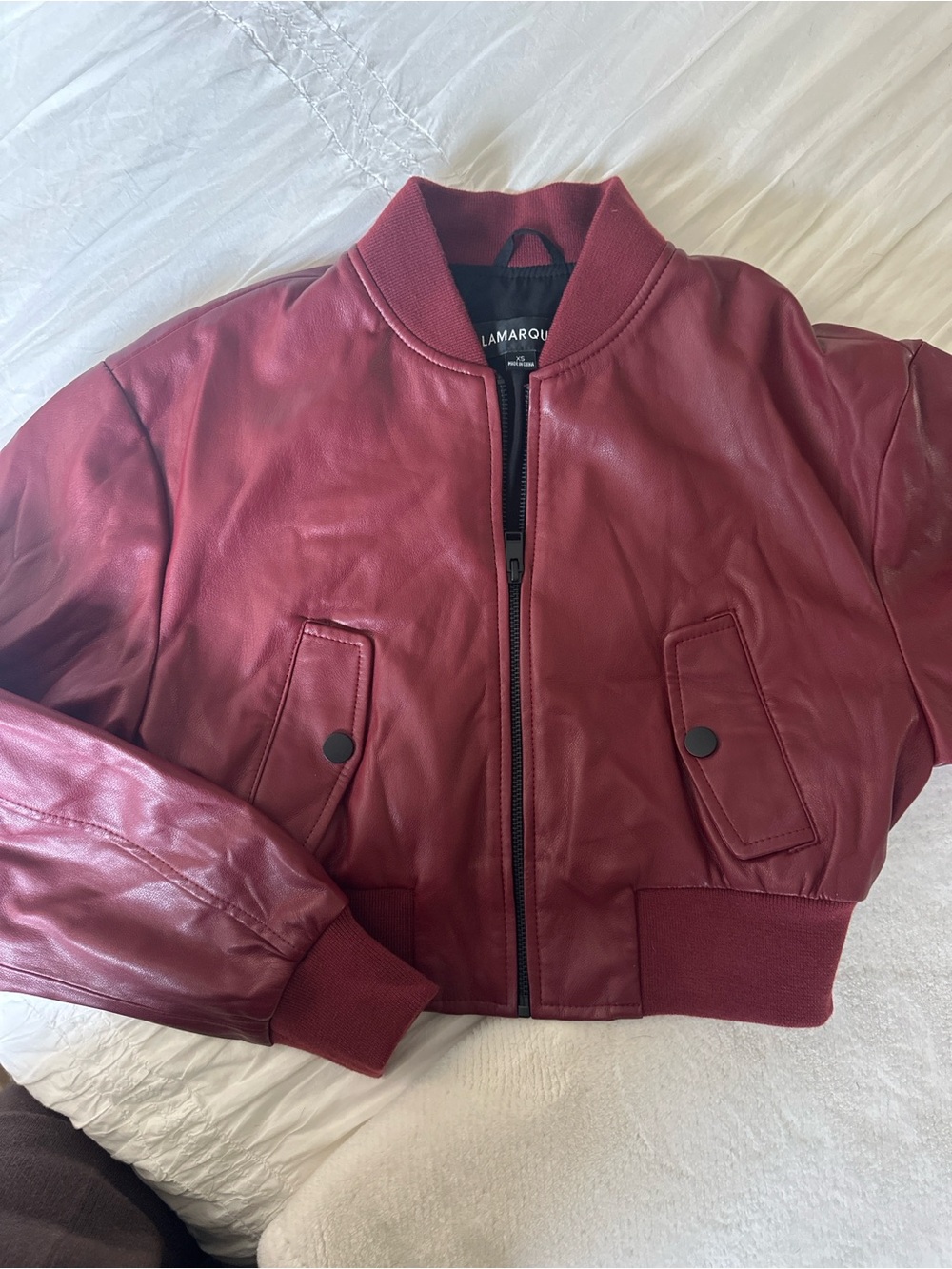 Lamarque Wine Leather Bomber Jacket